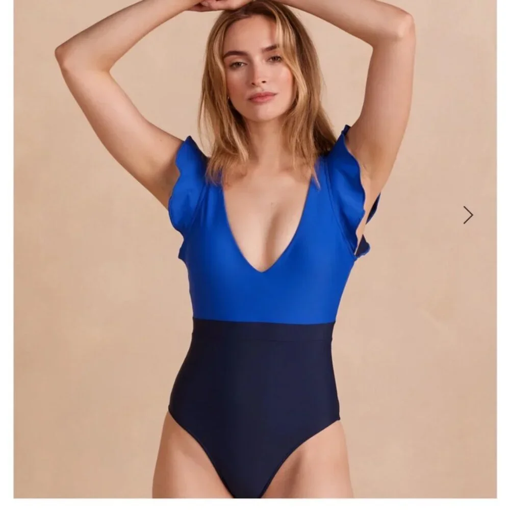 NWT Summersalt The Ruffle Backflip One Piece Swimsuit - Royal Navy Blue 12